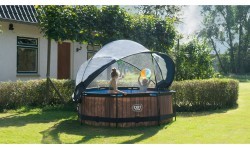 EXIT Wood pool ø244x76cm with filter pump and dome - brown