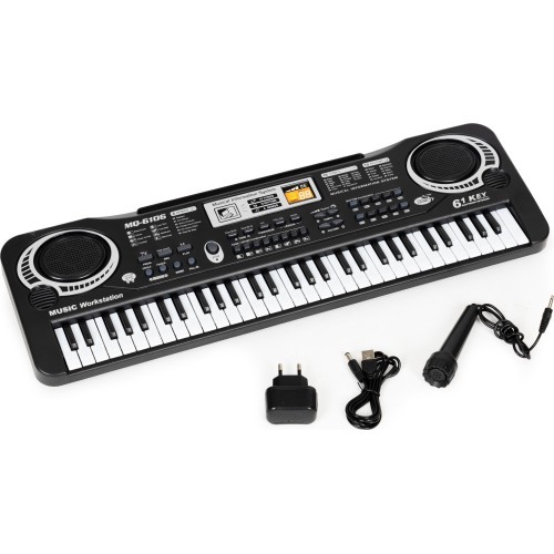 Vaikiškas pianinas su mikrofonu ir maitinimo šaltiniu