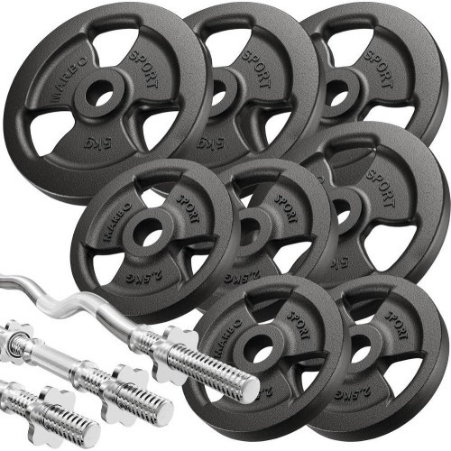 Rinkinys MH1_68KG_KIER | reguliuojamas suolas + kojų spaudimo įtaisas + bicepsų atrama + 42 kg rankenų ir svorių komplektas - Ma