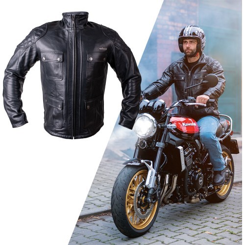Odinė motociklininko striukė W-TEC Valebravo - Juoda