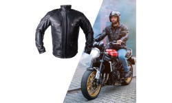 Odinė motociklininko striukė W-TEC Valebravo - Juoda