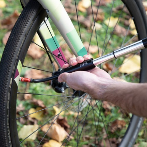 Zéfal Gravel Mini Pump hand pump, 80 PSI / 5.5 bar, with AV/FV hose, aluminium