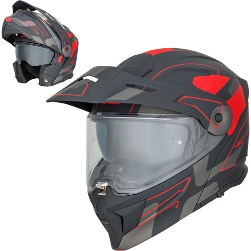 Atverčiamas motociklininko šalmas 3 viename W-TEC Neovu Graphic - černo-červená