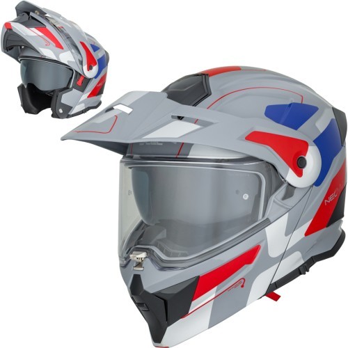 3-in-1 Flip-Up Motorcycle Helmet W-TEC Neovu Graphic - šedo-červeno-modrá