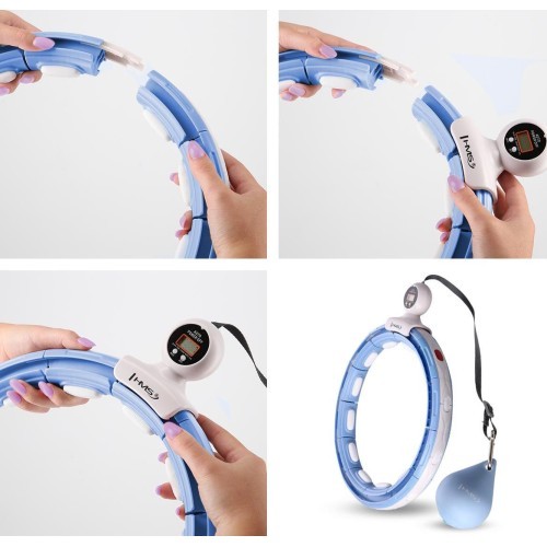 SET HULA HOOP MAGNETIC BLUE HHM15 WITH WEIGHT + COUNTER HMS + WAIST SUPPORT BR163 RED