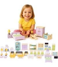 Wooden doll house furniture accessories set of 30 pieces