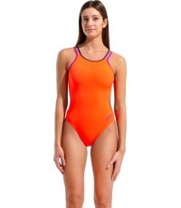 Moteriškas vientisas maudymosi kostiumėlis Double Cross Back Bright Coral-Plum-Very Fuchsia 34 - 499