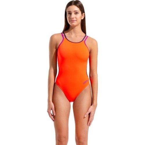 Moteriškas vientisas maudymosi kostiumėlis Double Cross Back Bright Coral-Plum-Very Fuchsia 34 - 499