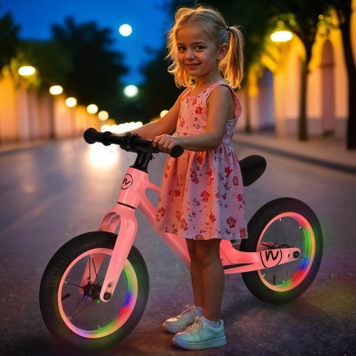 Balansinis dviratukas NILS Fun RB901 LED, 12 col. pripučiami ratai, rožinis