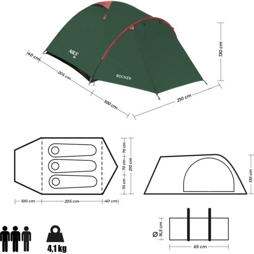 Kempingo palapinė Nils Camp Rocker NC6013, žalia-raudona
