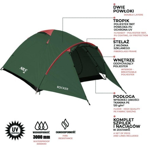 Kempingo palapinė Nils Camp Rocker NC6013, žalia-raudona