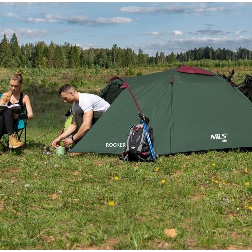 Kempingo palapinė Nils Camp Rocker NC6013, žalia-raudona