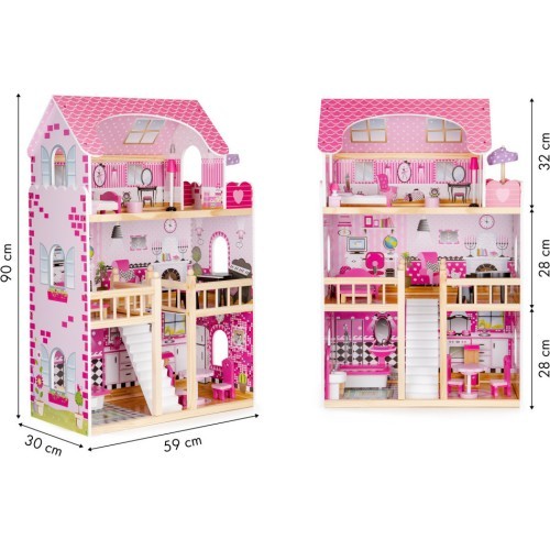 Деревянный кукольный домик с мебелью и LED EcoToys