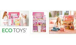 Medinis lėlių namelis su baldais ir LED EcoToys