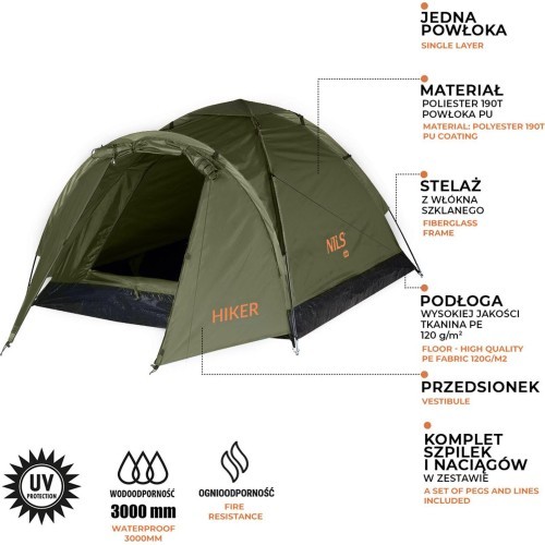 Туристическая палатка Nils Camp Hiker NC6010, хаки