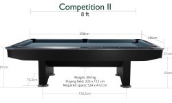 Billiard Table, Pool, Competition II, Black matt, 8 ft., Club Cloth yellow green