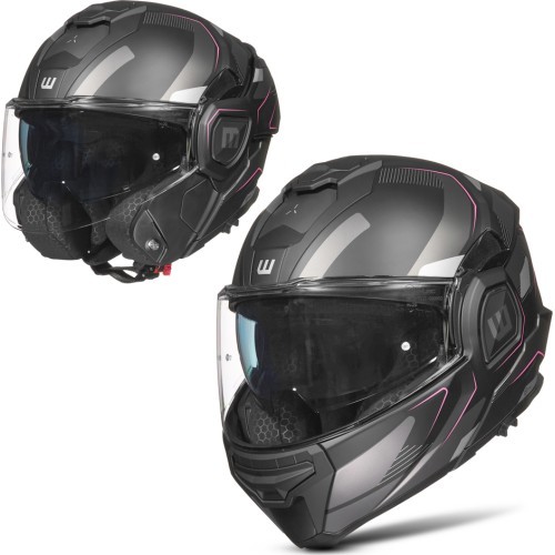 Atverčiamas motociklo šalmas W-TEC Zoroz P/J - Matt Black-Fluo Pink