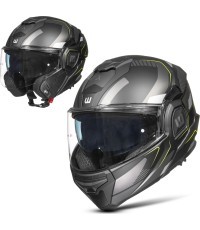 Откидной мотошлем W-TEC Zoroz P/J - Черный матовый-флуоресцентный желтый