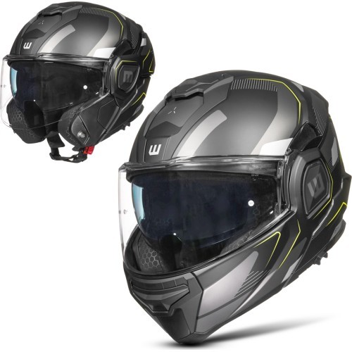 Flip-Up Motorcycle Helmet W-TEC Zoroz P/J - Matt Black-Fluo Yellow