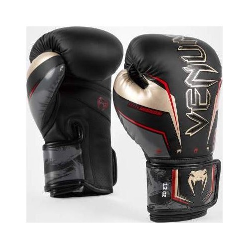 Venum Elite Evo bokso pirštinės, juoda/auksinė/raudona