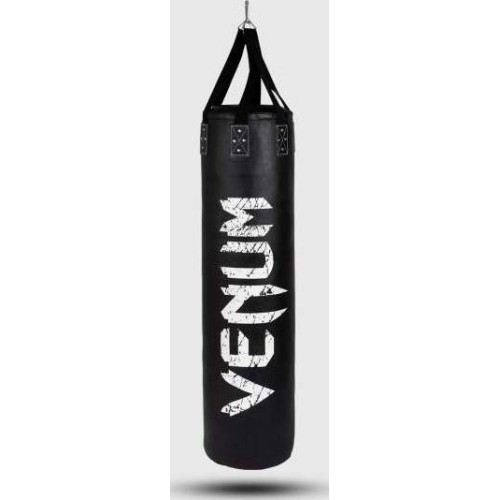 Venum Challenger bokso kriaušė + lubų kablys - juoda/balta - pripildyta - 130 cm