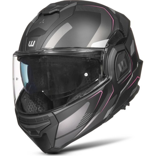 Flip-Up Motorcycle Helmet W-TEC Zoroz P/J - Matt Black-Fluo Pink