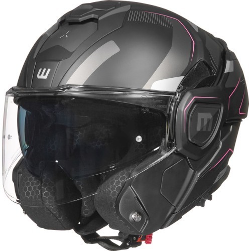 Откидной мотошлем W-TEC Zoroz P/J - Matt Black-Fluo Pink