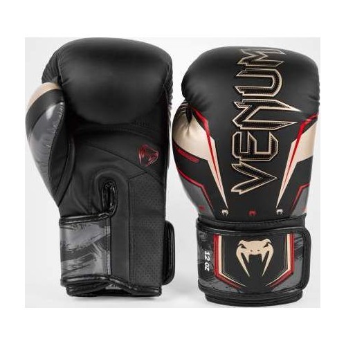Venum Elite Evo bokso pirštinės, juoda/auksinė/raudona