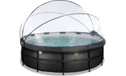 Бассейн EXIT Black Leather ø450x122 см с песочным фильтр-насосом и куполом, чёрный
