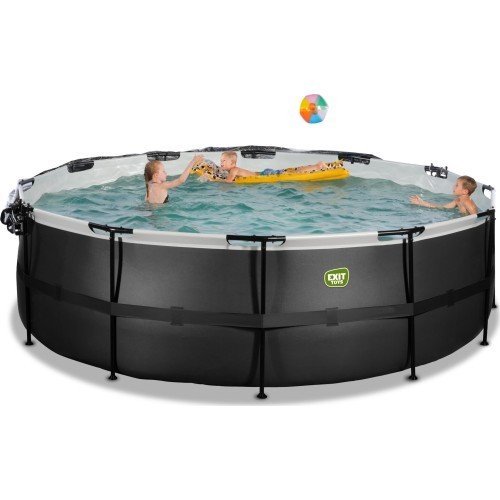 EXIT Black Leather pool ø450x122cm with sand filter pump and dome - black