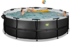 EXIT Black Leather pool ø450x122cm with sand filter pump and dome - black