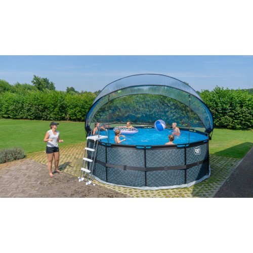 EXIT Black Leather pool ø450x122cm with sand filter pump and dome - black