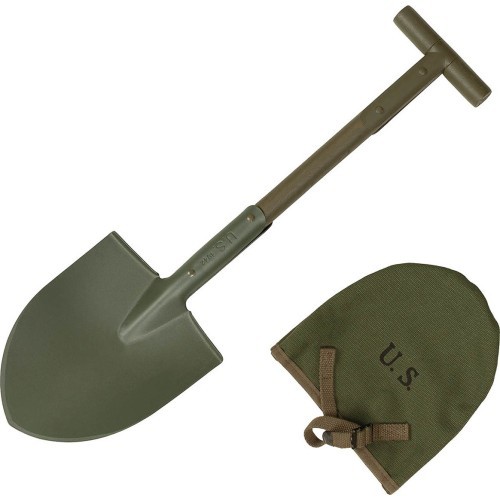 Лопата US T-Spade M10, оливково-зелёная, с брезентовым чехлом