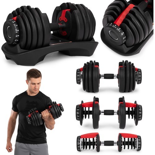 Adjustable cast iron dumbbell with stand, load 2.5-24 kg, ModernHome
