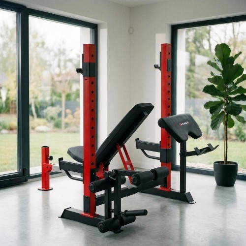 ADJUSTABLE WEIGHT BENCH WITH BARBELL RACK, LEG DEVELOPER AND PREACHER CURL PAD LS7688 HMS