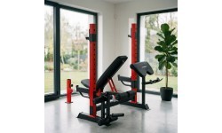 ADJUSTABLE WEIGHT BENCH WITH BARBELL RACK, LEG DEVELOPER AND PREACHER CURL PAD LS7688 HMS