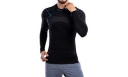 Brubeck Thermo Black men's long-sleeve shirt LS13040A - Black/Blue