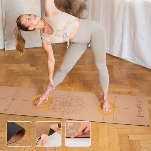 YOGA SET HMS CORK MAT TPE YM11 + BLOCK KJ02 + STRAP SJ02