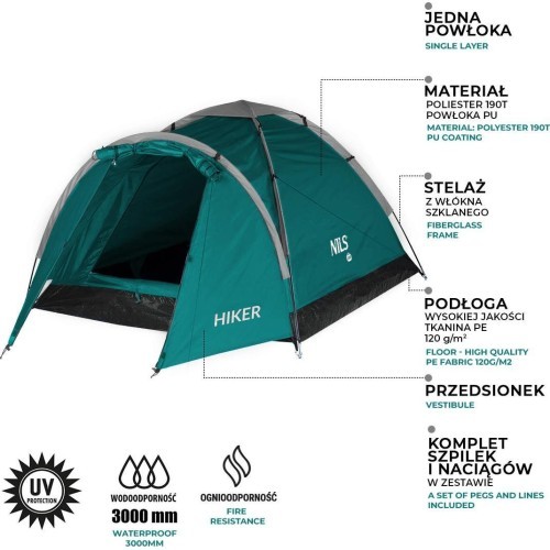Зеленая туристическая палатка Hiker NC6010 Nils Camp