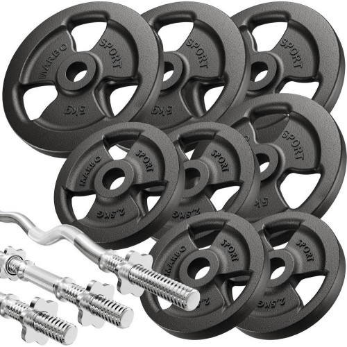 Marbo Sport MS39_2.0_42KG dvipusis reguliuojamas treniruočių suolas su bicepsų atrama, kojų prispaudimu ir svarmenų komplektu 42