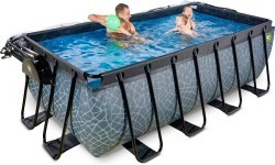 EXIT Stone pool 400x200x122cm with sand filter pump and dome - grey