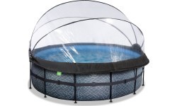 EXIT Stone pool ø427x122cm with sand filter pump and dome and heat pump - grey