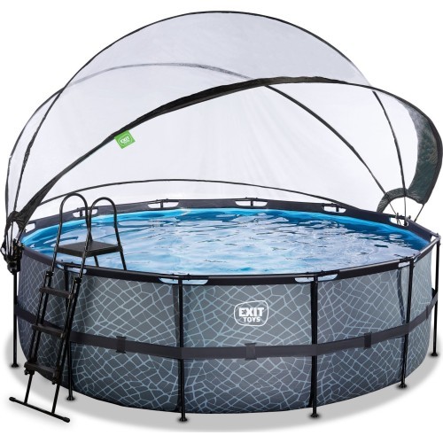 EXIT Stone pool ø427x122cm with sand filter pump and dome and heat pump - grey