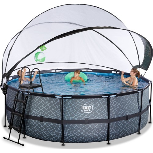 EXIT Stone pool ø427x122cm with sand filter pump and dome and heat pump - grey