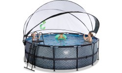 EXIT Stone pool ø427x122cm with sand filter pump and dome and heat pump - grey