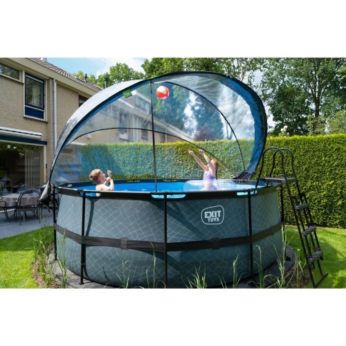 EXIT Stone pool ø427x122cm with sand filter pump and dome and heat pump - grey