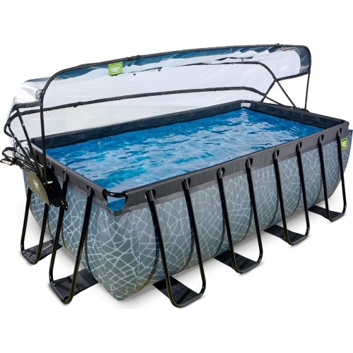 EXIT Stone pool 400x200x122cm with sand filter pump and dome and heat pump - grey