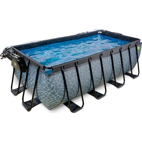 EXIT Stone pool 400x200x122cm with sand filter pump and dome and heat pump - grey
