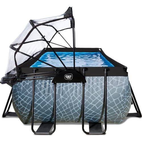 EXIT Stone pool 400x200x122cm with sand filter pump and dome and heat pump - grey