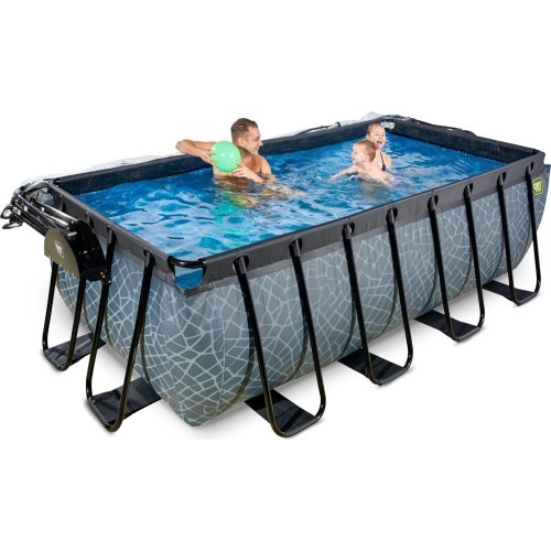EXIT Stone pool 400x200x122cm with sand filter pump and dome and heat pump - grey